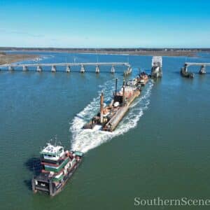 Beaufort Bridge open with barge traffic